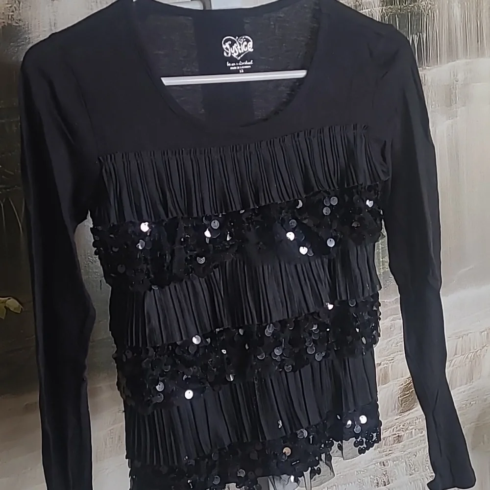 Justice Girls 12 Black Sequin Long Sleeve Dressy Top